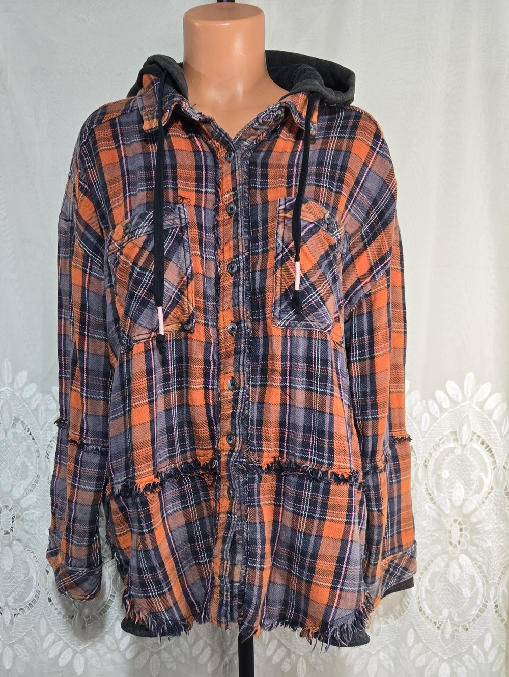 We The Free People Plaid Hooded Jacket Size XS